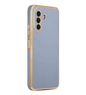 Huawei Nova Y70 Kılıf Kenarları Gold Kamera Korumalı Renkli Pastel Silikon Siyah BARK (Mavi)