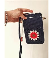 Çiçekli Telefon Çantası, Motifli Tığ İşi Telefonluk, El Yapımı Telefon Kılıfları (Kırmızı)