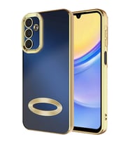 Samsung Galaxy A25 Kılıf Logo Yeri Açık Kamera Lens Önü Korumalı Renkli Kenarlı Şeffaf Silikon (Gold)