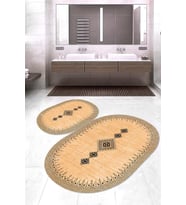 Dijital Baskılı Kaymaz Taban Yıkanabilir Oval 2'li Klozet Takımı Banyo Paspası NOKZ-SD-1106 (Kahverengi)