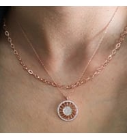 Taşlı Yuvarlak Güneş Kolye (Rose - Gold)