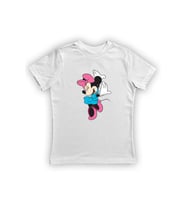 Unisex Minnie Mouse Baskılı Pamuklu Penye Kumaş Yazlık Çocuk Tişört (Beyaz)
