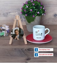 Gazeteci Türk Kahvesi Fincanı Ahşap Altlıklı ve Fotoğraflı Ahşap Anahtarlık Hediye (Model 3)