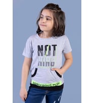 Toontoy Erkek Çocuk Kanguru Cepli Neon Baskılı Tişört ( Gri-Melanj)