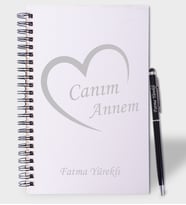 Canım Annem Tasarımlı Renkli Ahşap Defter Kalem Seti (Beyaz)