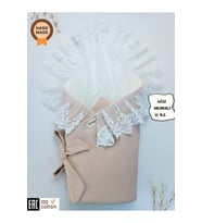DANTELLİ BEBEK BATTANİYESİ %100 PAMUKLU DOĞAL ORGANİK UYKU KUNDAĞI HEDİYELİK YENİDOĞAN MEVLÜTLÜK KND45508 (Ekru)