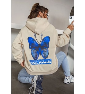 Unisex Butterfly Baskılı Sweatshirt (Bej)