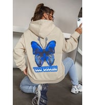 Unisex Butterfly Baskılı Sweatshirt (Bej)