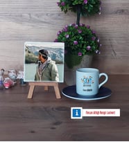 Erkek Sınıf Öğretmenine Hediye Fotoğraflı Dekoratif Taş, Ahşap Altlıklı Türk Kahvesi Fincanı Hediye Öğretmenler Günü Hediyesi (Model 4)