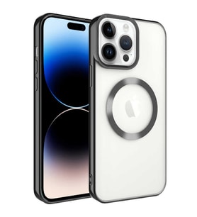 Apple iPhone 14 Pro Max Kılıf Magsafe Köşeleri Renkli Lüx Şeffaf Kamera Korumalı Silikon Kapak (Siyah)