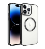 Apple iPhone 14 Pro Max Kılıf Magsafe Köşeleri Renkli Lüx Şeffaf Kamera Korumalı Silikon Kapak (Siyah)