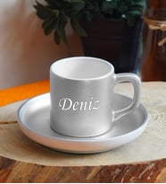 Kişiye Özel Renkli Fincan Seti & 16 Farklı Renk Seçeneği (Gümüş)