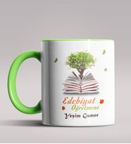 Kişiye Özel Edebiyat Öğretmeni Tasarımlı Siyah Renk Kupa Bardak 3 (Yeşil)