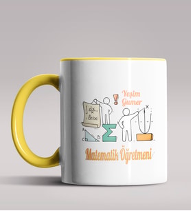 Kişiye Özel Matematik Öğretmeni Tasarımlı Siyah Renk Kupa 10 (Sarı)