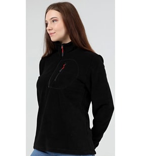 Kadın Polar Yarım Fermuarlı Outdoor Cepli Spor Polar (Siyah)
