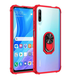 Huawei P Smart Pro 2019 Kılıf Şeffaf Sararmaz Yüzüklü Mola Kapak (Kırmızı)