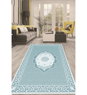 Dijital Kaymaz Taban Yıkanabilir Modern Renkli Salon Halısı Mutfak Halısı Yolluk ND-HT-1467 (Mavi)
