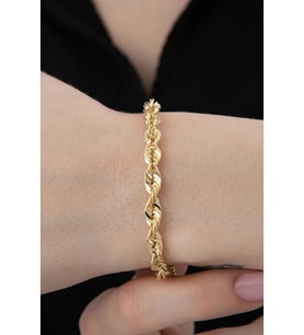 14 Ayar Altın Işıltılı Burgu Halat Zincir Bileklik 5.15 mm (Sarı)
