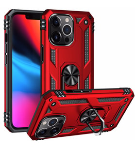 Uyumlu Model Apple iPhone 13 Pro Kılıf Yüzüklü Zırh Tank Vega (Kırmızı)