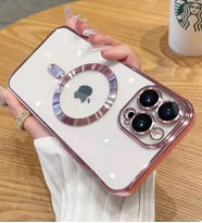 iPhone 12 Pro Max Kılıf Kamera Korumalı Magsafe Parlak Luxury (Rose)