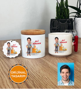 Kişiye Özel Karikatürlü İnşaat Mühendisi Hediye Seti T Kupa, Kalemlik, Anahtarlık Erkek İnşaat Mühendisine Mühendisler Günü Hediyesi (Kırmızı)
