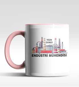 Kişiye Özel Endüstri Mühendisi Tasarımlı Siyah Kupa (Beyaz-Pembe)