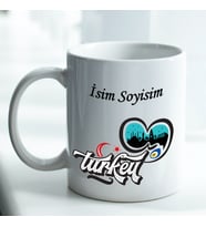Türkiye Konseptli Kişiye Özel Fotoğraf ve İsim Baskılı Beyaz Kupa Bardak No:005 (Turkuaz)