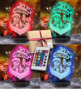 Yılbaşı Hediyesi Noel Baba İçerisinde Kişiye Özel Resimli 3d Led Gece Lambası (Karışık)