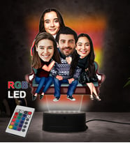 Doğum Günü Hediyesi,Sevgiliye Hediye, Kişiye Özel Fotoğraflı Mutlu  Aile Karikatür 3D Led Lamba (RGB)