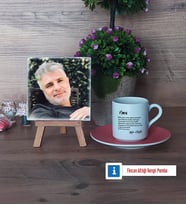 Amcaya Hediye Fotoğraflı Dekoratif Taş, Ahşap Altlıklı Türk Kahvesi Fincanı Hediye (Model 6)