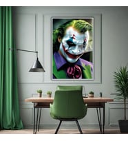 Metal Çerçeveli Cam Tablo Film Karakteri Yakın Çekim Joker (Gümüş)