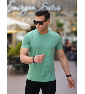 Kozik Erkek Bisiklet Yaka Standart %100 Pamuk Erkek Basic T-Shirt (Çağla Yeşili)