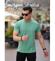 Kozik Erkek Bisiklet Yaka Standart %100 Pamuk Erkek Basic T-Shirt (Çağla Yeşili)