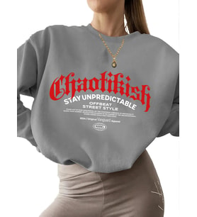 Bej kadın 3 iplik şardonlu unisex bisiklet yaka kalın Kaotik sokak giyimi Baskılı erkek Sweatshirt (Gri)