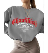 Bej kadın 3 iplik şardonlu unisex bisiklet yaka kalın Kaotik sokak giyimi Baskılı erkek Sweatshirt (Gri)