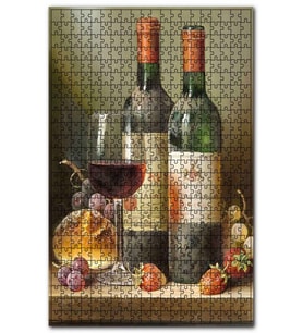 Cakapuzzle İki Şişe Yıllanmış Şarap Kadeh Ekmek Meyve Puzzle Yapboz MDF (Ahşap) (500 Parça)