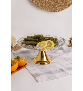 Ayaklı Kare Cam Sunumluk Kayık Tabağı, Sarma, Dolma, Salata, Meyve Tabağı (Altın)