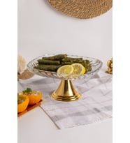 Ayaklı Kare Cam Sunumluk Kayık Tabağı, Sarma, Dolma, Salata, Meyve Tabağı (Altın)