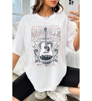 Unisex Music City Baskılı Oversize Tshirt (Beyaz)