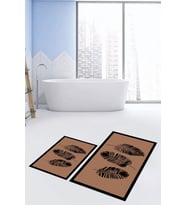 EVDEYA Baskılı Yıkanabilir Renkli Yapraklı Desen İkili Banyo Halısı Klozet Takımı, KLOZET-26-BEYAZ, (Kahverengi)