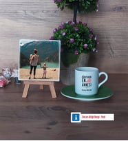 Anneler Günü Hediyesi Fotoğraflı Dekoratif Taş, Ahşap Altlıklı Türk Kahvesi Fincanı Hediye (Model 9)