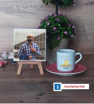 Antrenör Fotoğraflı Dekoratif Taş, Ahşap Altlıklı Türk Kahvesi Fincanı Hediye (Model 6)