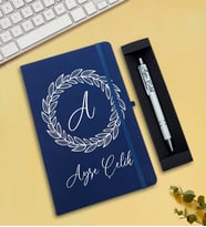 Kişiye Özel Defter & Kalem Hediye Seti (Mavi)