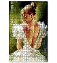 Cakapuzzle Beyaz Elbiseli Kadın ve Sırt Dekoltesi Puzzle Yapboz MDF (Ahşap) (500 Parça)