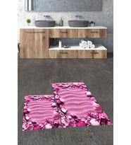 EVDEYA 3D Dijital Yıkanabilir Modern Desen İkili Banyo Halısı Paspas Klozet Takımı, KLOZET-47-KIRMIZI, (Pembe)