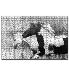 Cakapuzzle Koşan Siyah Beyaz Atlar Görseli  Puzzle Yapboz MDF (Ahşap) (255 Parça)