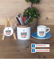 Göz Doktoru Hediye Sepeti Kalemlik, Türk Kahvesi Fincanı Kırmızı, Ahşap Anahtarlık Hediye Tıp Bayramı Hediyesi (Model 3)