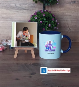 Developer Fotoğraflı Dekoratif Taş, Kupa Bardak Beyaz Hediye (Model 3)
