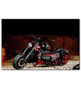 Cakapuzzle Boss Hoss Motosiklet Siyah Kırmızı Görsel  Puzzle Yapboz MDF (Ahşap) (500 Parça)