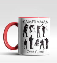 Kişiye Özel Kameraman Tasarımlı Siyah Kupa (Kırmızı-Beyaz)